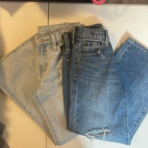 2 Pairs Girls Old Navy Adjustable Baggy Flare Baggy Wide Leg Button Jeans Size 8